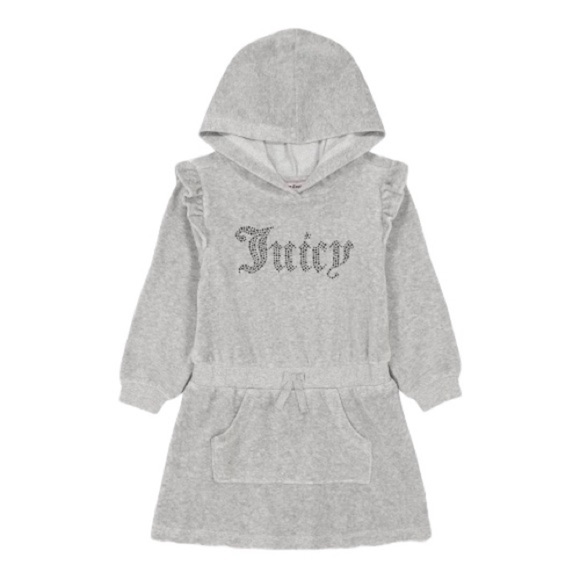 Juicy Couture Other - Juicy Couture Little Girls Gray Rhinestone Logo Velour Long Sleeve Ruffle Dress